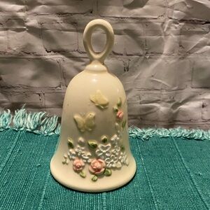 Vintage Floral Ceramic Bell with Butterfly Design made in Japan